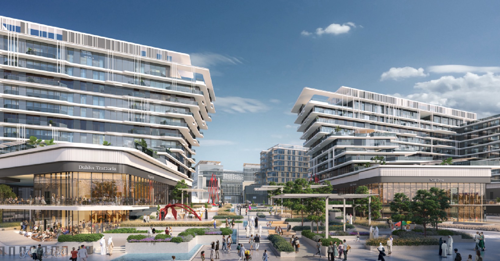Tree lined promenade along cultural spine near Grove Uptown Views
