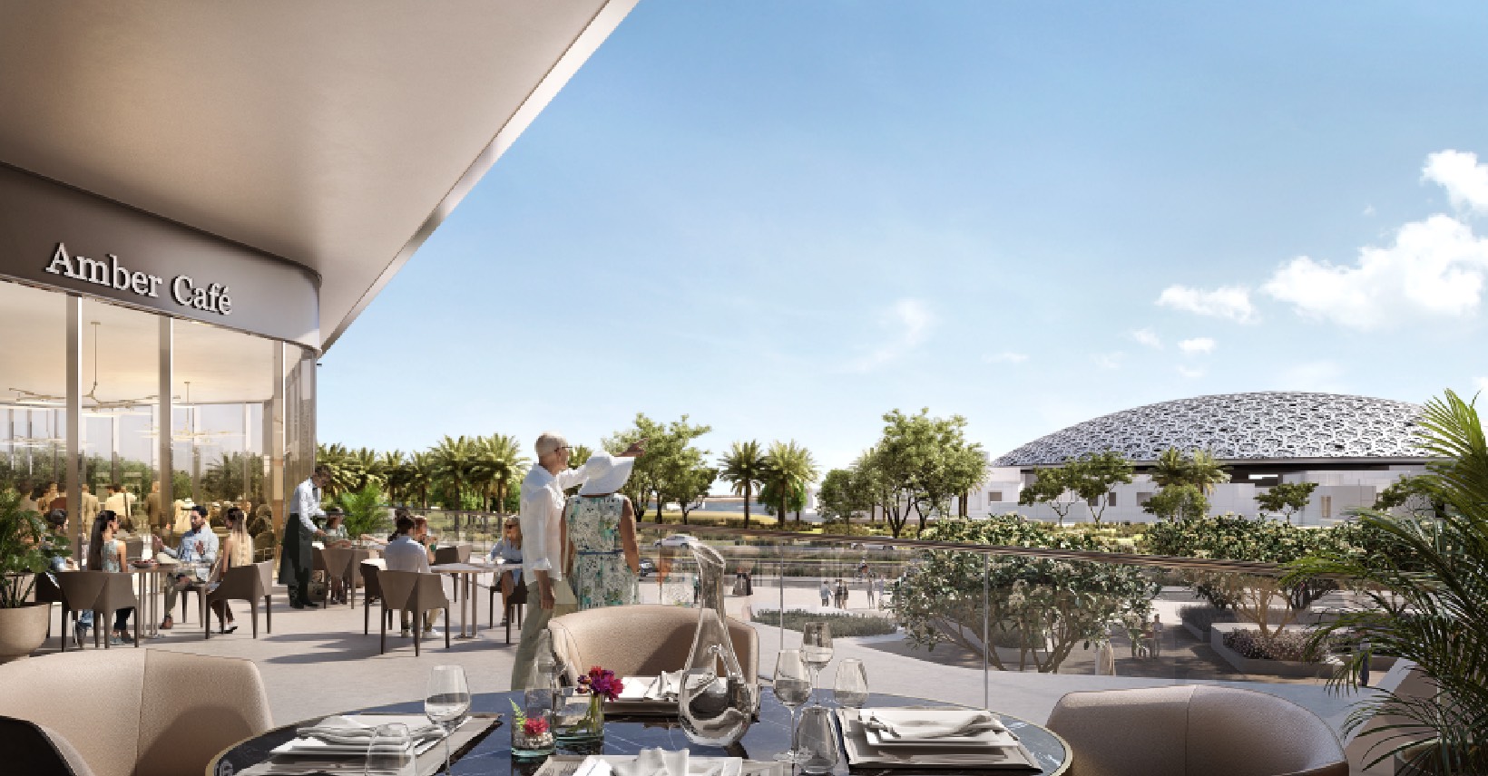 Wide view: project within Saadiyat’s island greenery and art district hub