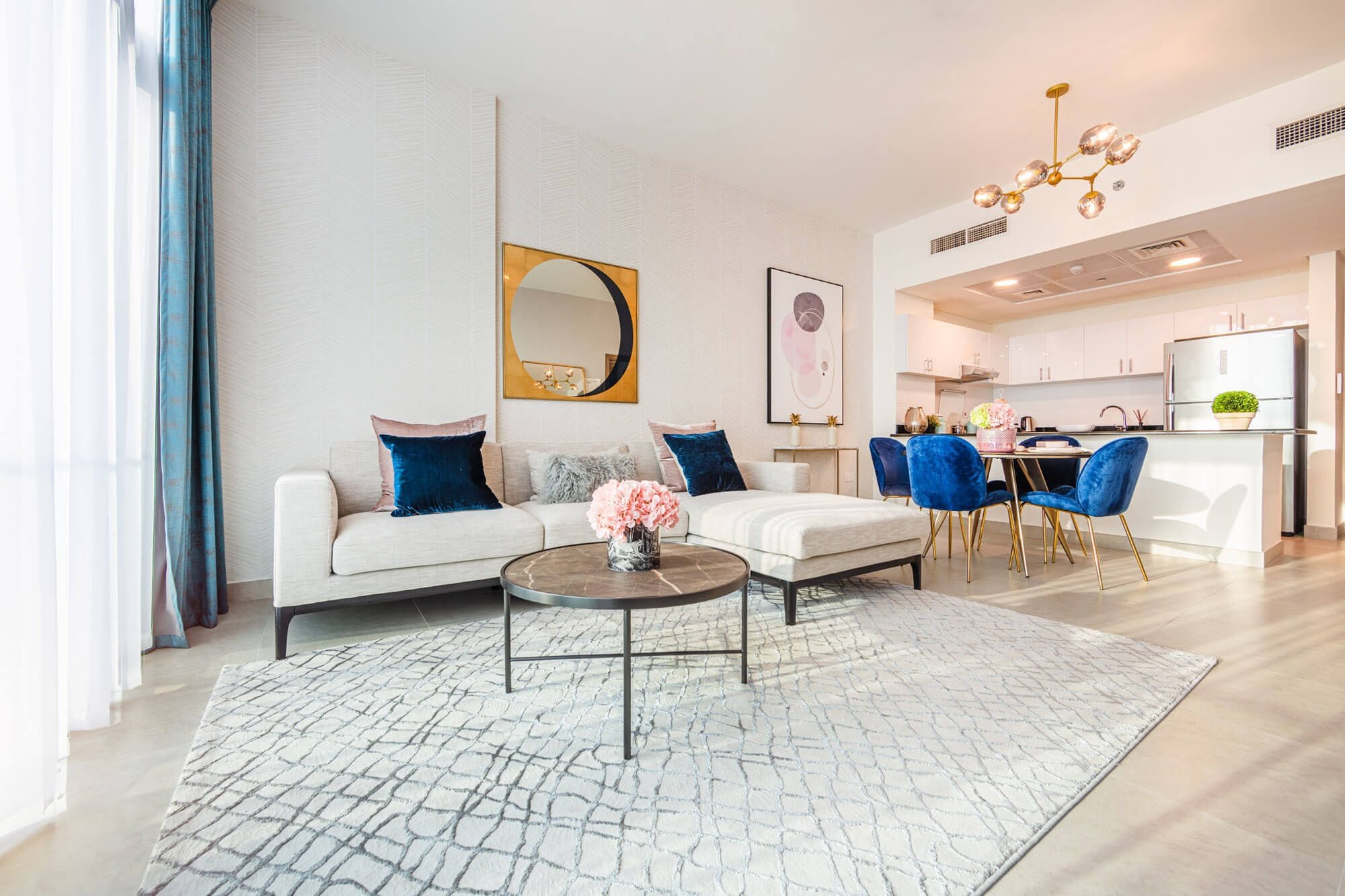 Bloom Arjaan by Rotana furnished studio apartment interior with contemporary design in Saadiyat Island Park View Abu Dhabi