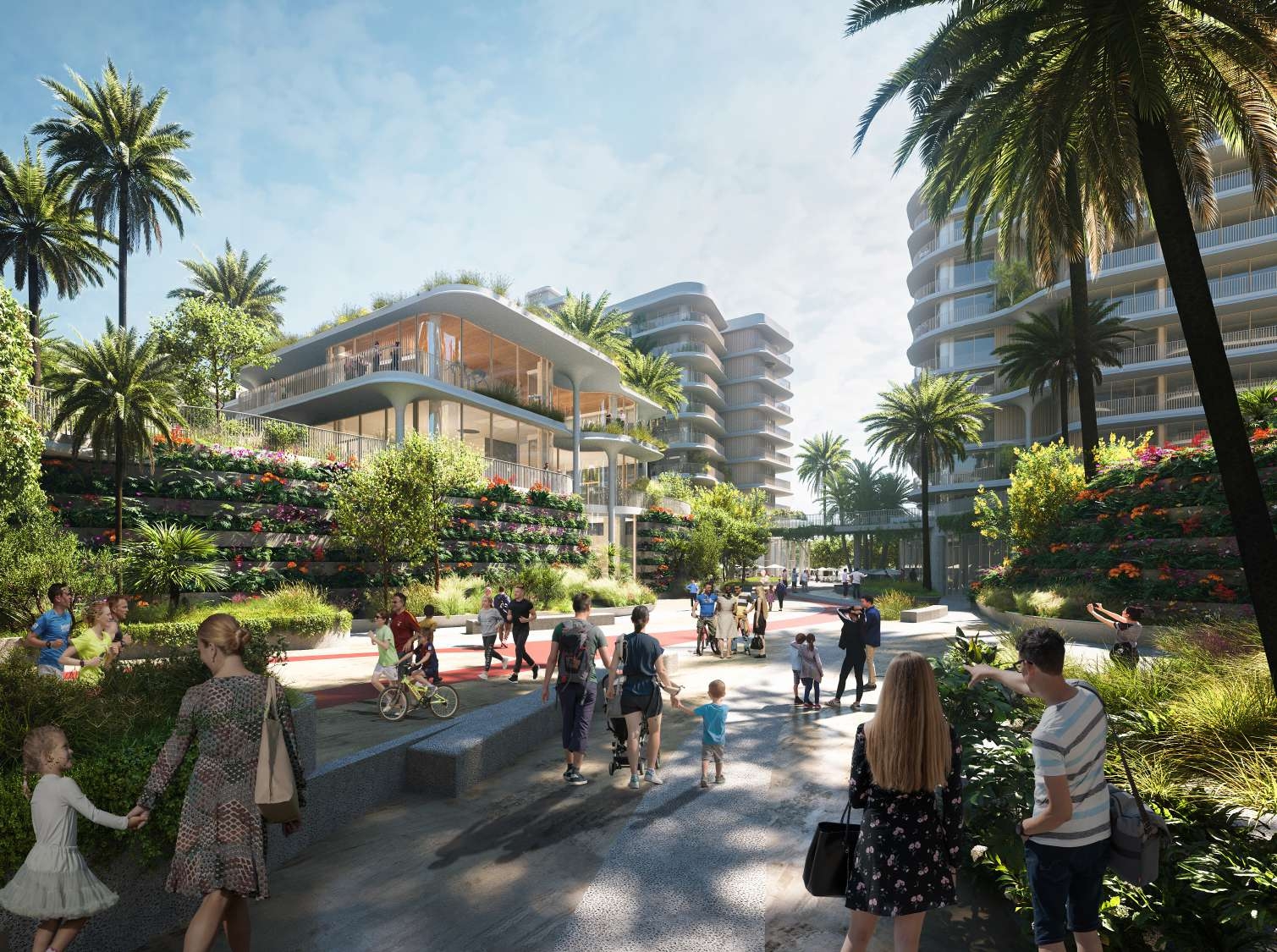 Modern exterior view of Mamsha Gardens on Saadiyat Island, Abu Dhabi featuring premium apartments and beautifully designed community spaces.