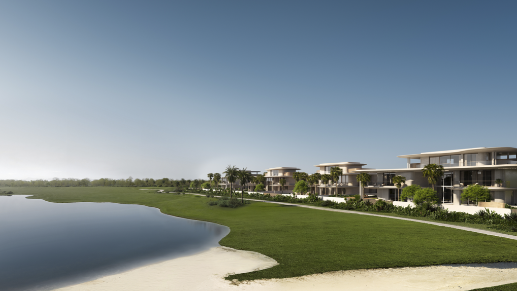 : Luxury villa community entrance of Faya Al Saadiyat, Saadiyat Island, with private access and palm-lined roads
