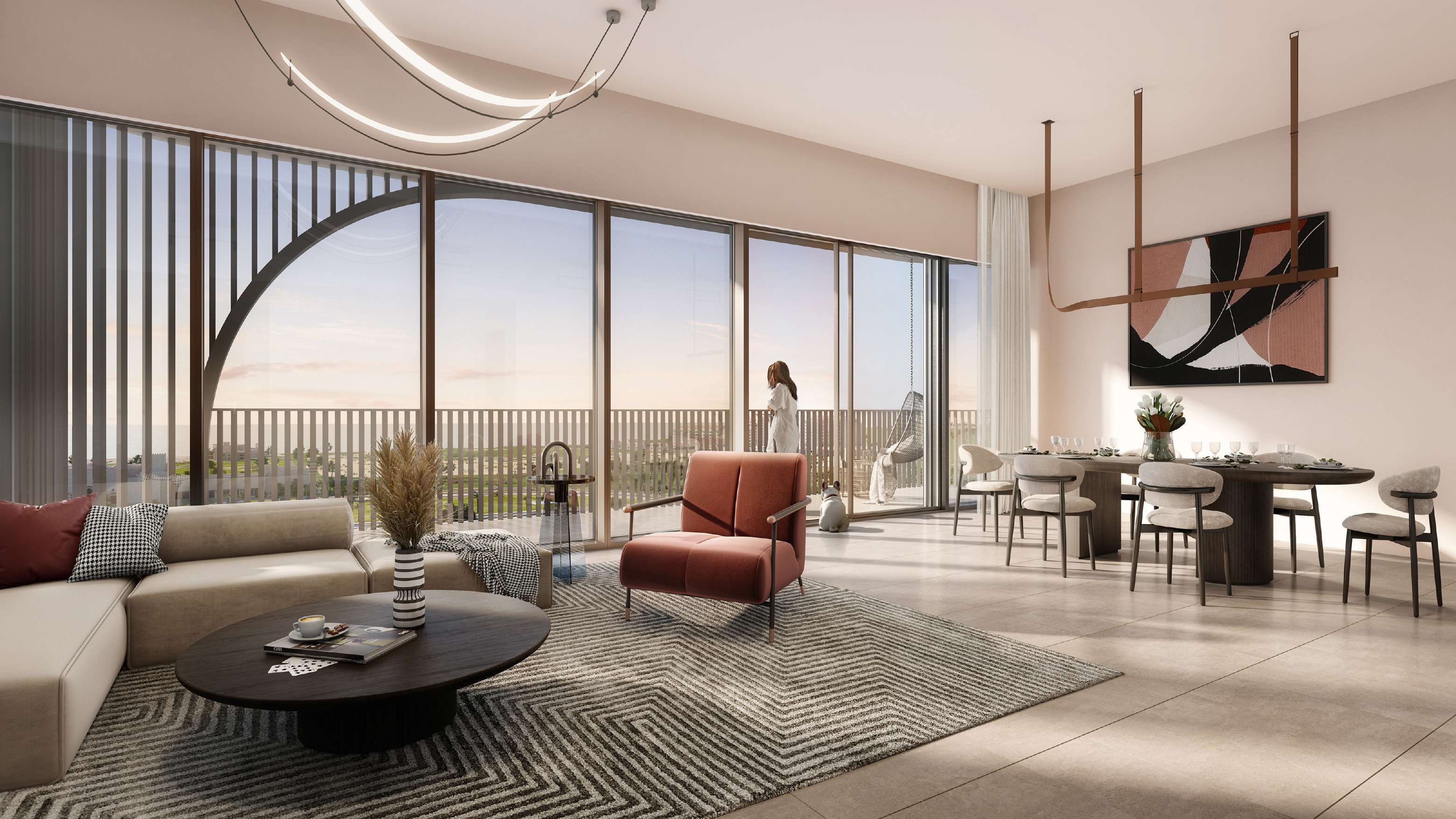 odern living room at Manarat Living III on Saadiyat Island, Abu Dhabi featuring contemporary interiors and premium finishes.