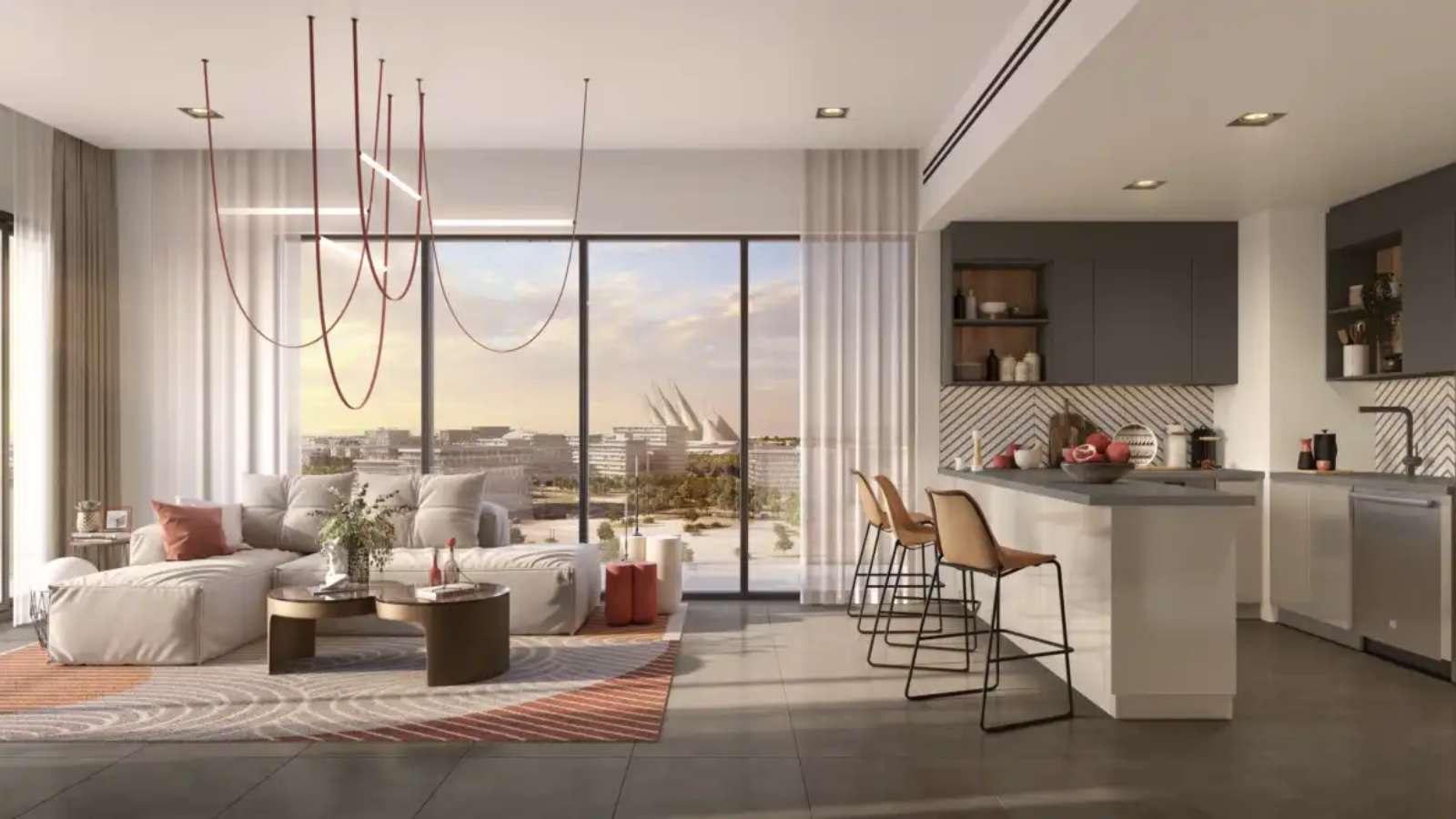 Stylish bedroom at Manarat Living on Saadiyat Island showcasing spacious layout, refined interiors, and luxury residential comfort.