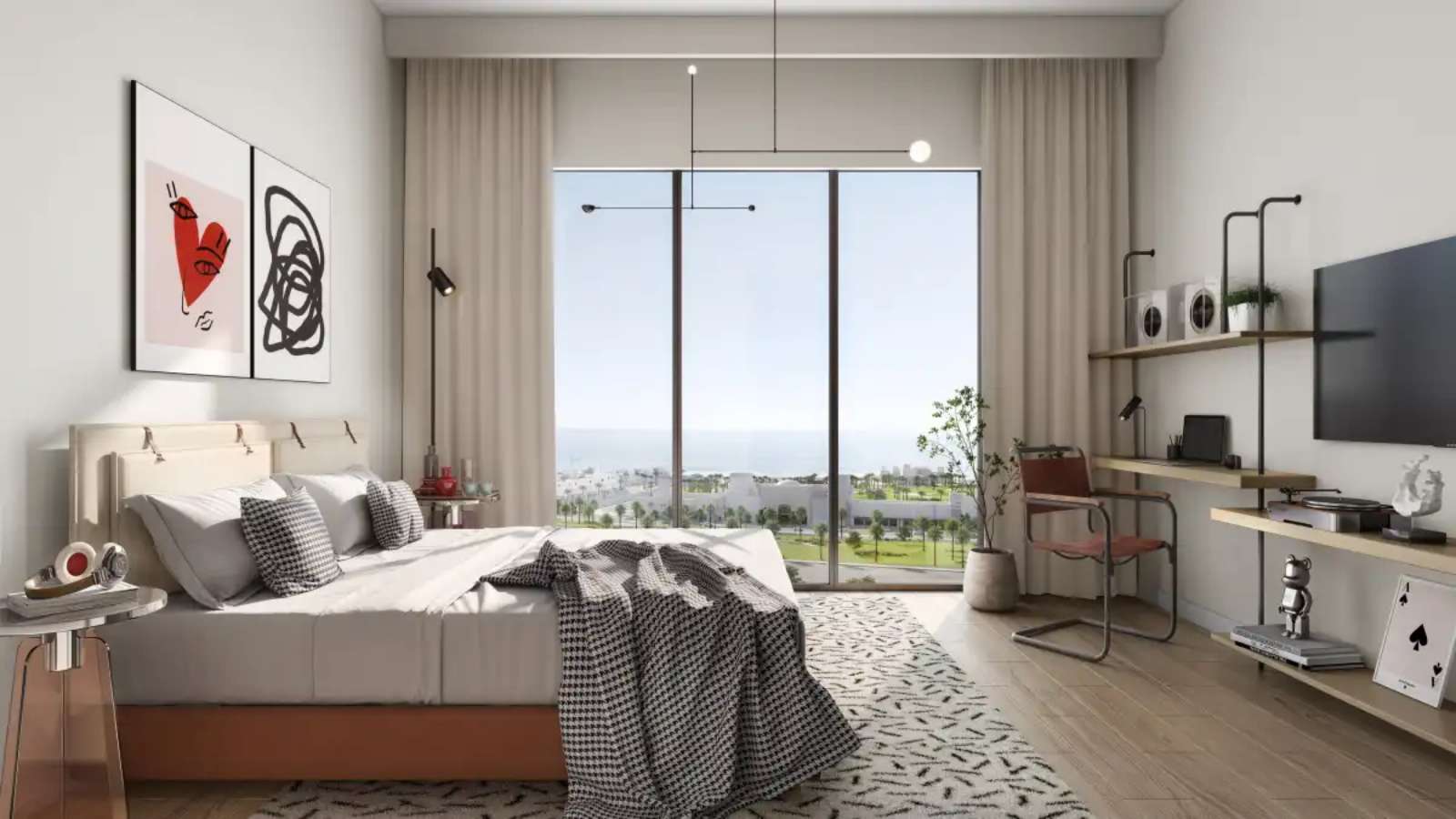 Modern living room inside Manarat Living, Saadiyat Island featuring elegant interiors, premium finishes, and contemporary apartment design.