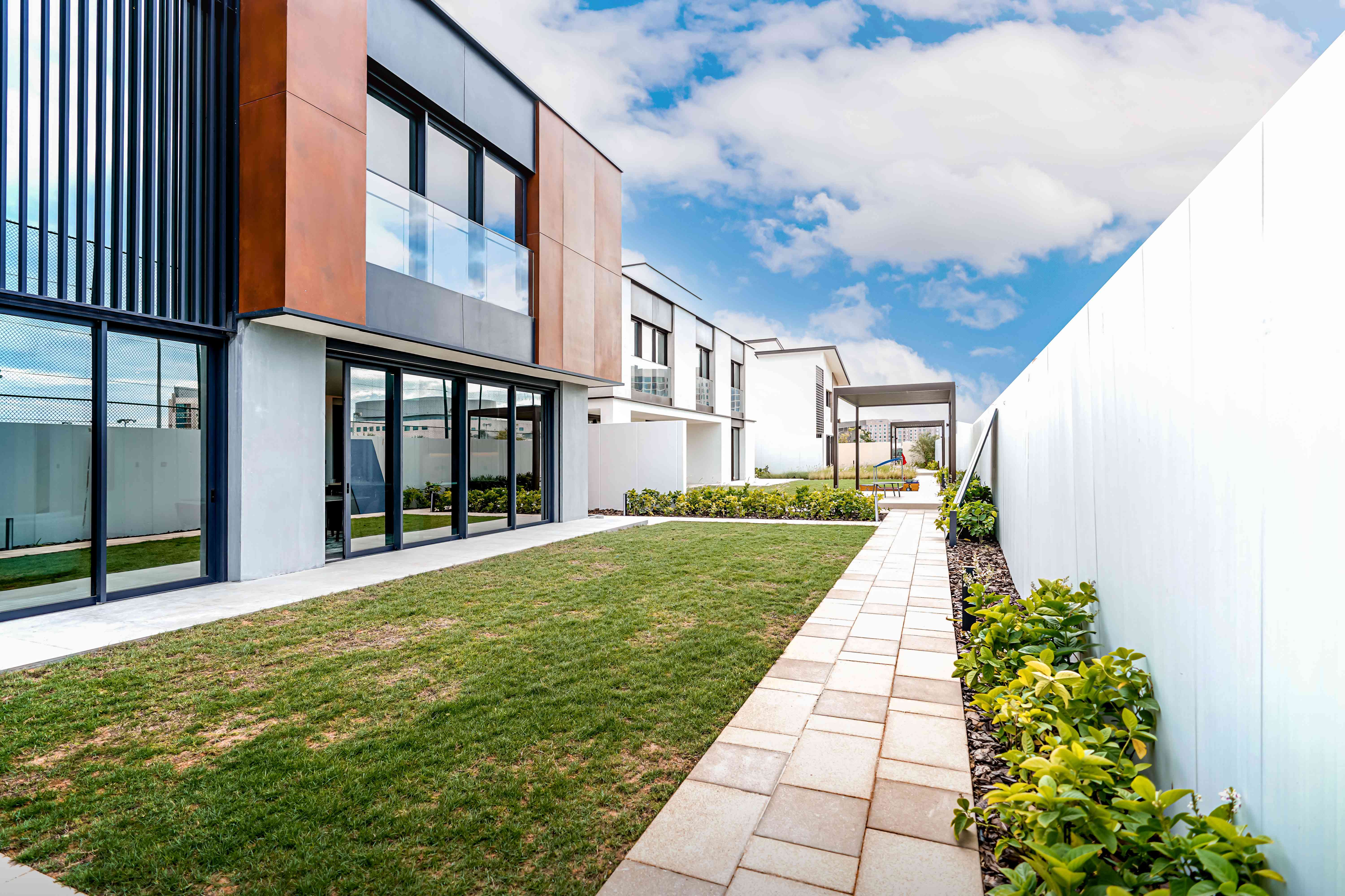 Villa rooftop and terrace exterior at Saadiyat Lagoons Al Ghaf, Saadiyat Island, Abu Dhabi, offering outdoor gated luxury living